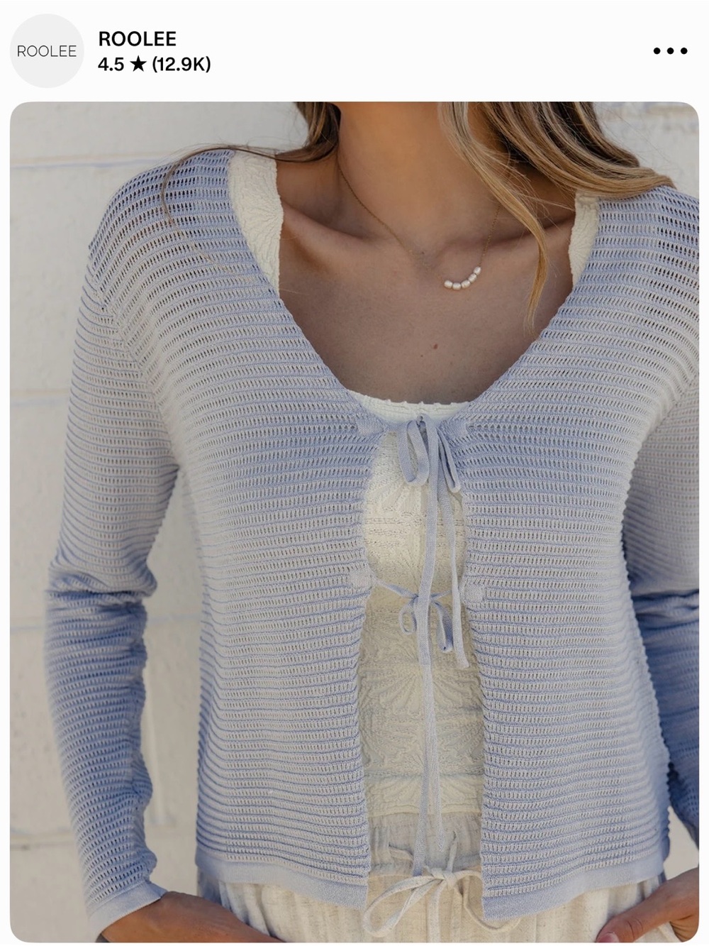 Roolee Pale Blue Open-Knit Tie-Front Cardigan Size Small
